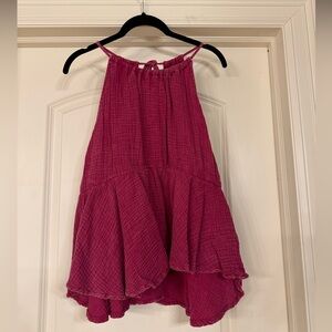 Dress Up Halter Style Double Tie Back Textured Swing Top